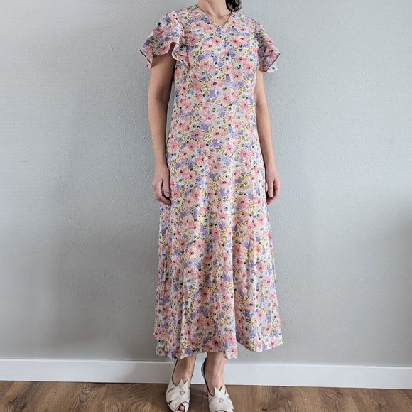 1930's FLORAL DRESS cotton voile 30's S - Picture 5 of 12